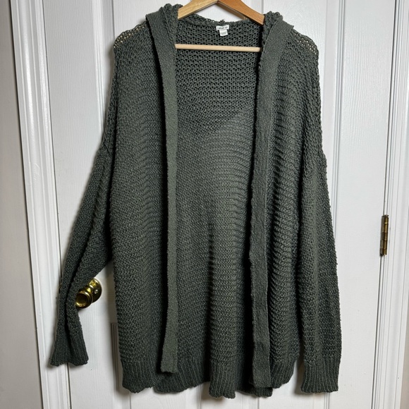 Aerie Oversized Hooded Open Knit Cardigan Sweater Sage Green Medium Cozy Boho - Picture 2 of 7